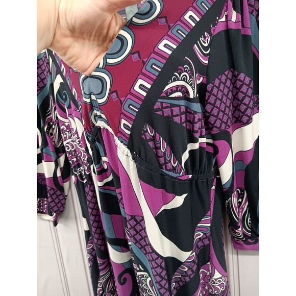 Bisou Bisou Dress Women's SZ 6 Stretch V-Neck High Waist Puff Sleeves Paisley EC - Picture 10 of 16